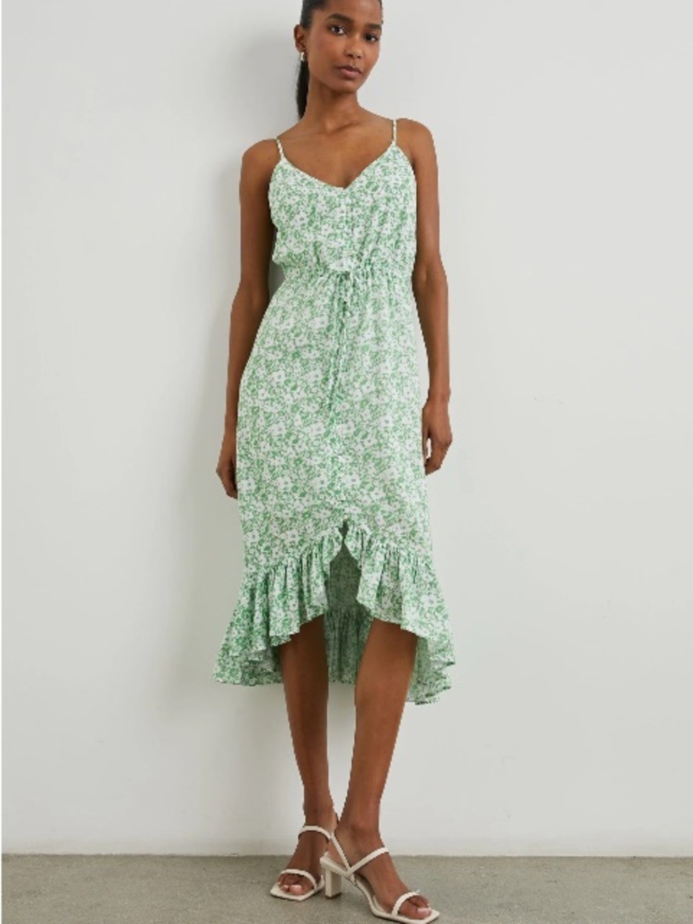 Rails Floral High-Low Midi Dress Green XS
